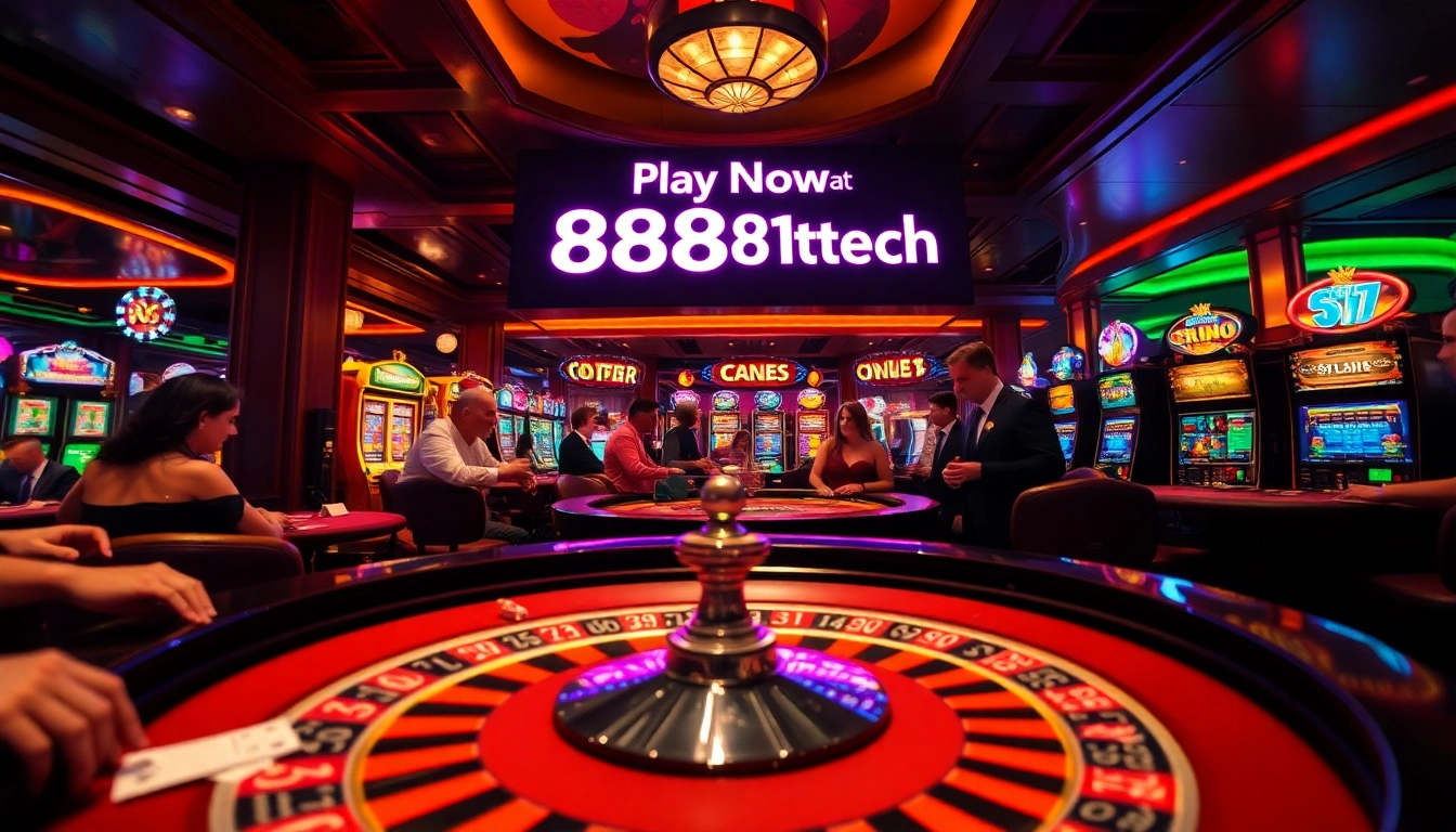 Players betting at a vibrant casino atmosphere, highlighting excitement at 888b1.tech.